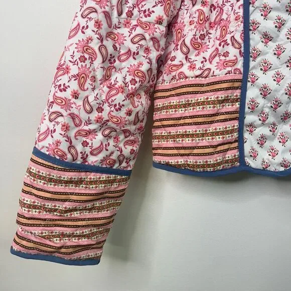 Reversible Quilted Jacket Boho Folk Print Paisley Floral Patchwork Women’s Sz XS - Picture 3 of 12